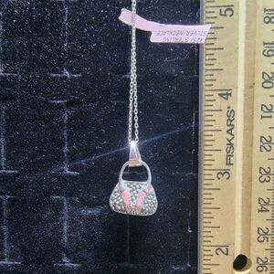 Vintage Sterling Silver/Enamel Purse Pendant & Necklace Tested+